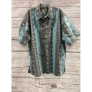 Cooke Street Honolulu Mens XL Blue Grey Geometric Tribal Cotton Aloha Shirt